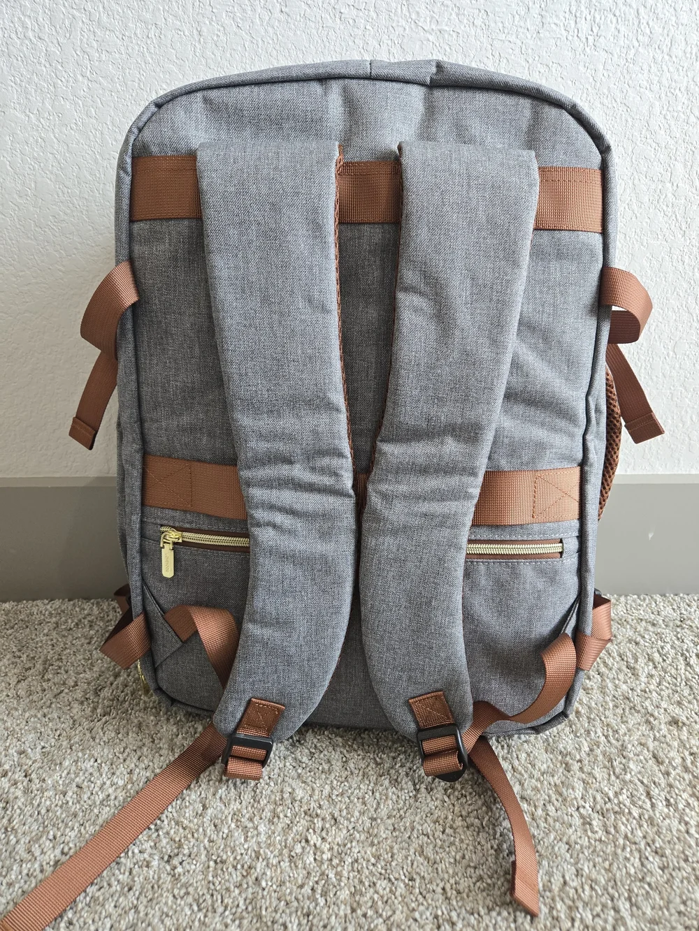 Loveook-Grey Canvas Travel Backpack with Brown Accents